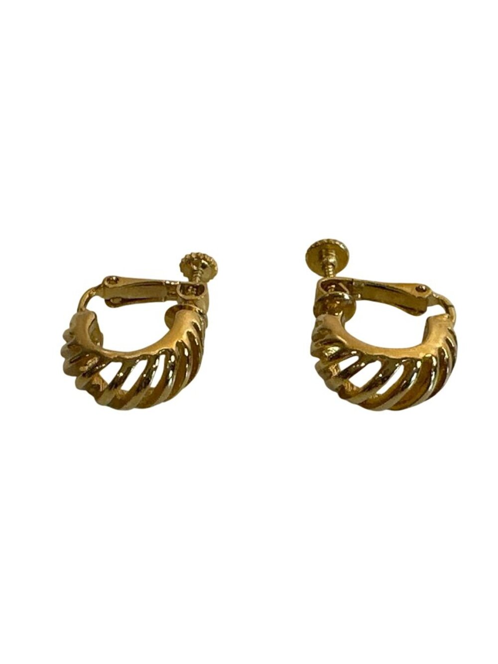 Vintage Napier Gold-Tone Screw Back Hoop Earrings Textured Openwork 0.5"